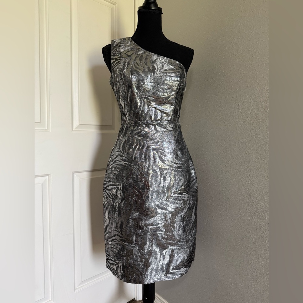 Calvin Klein Metallic One-Shoulder Dress